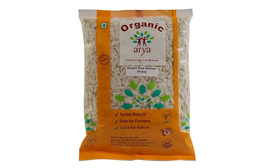 Arya Organic Beaten Rice Medium (Poha)   Pack  500 grams
